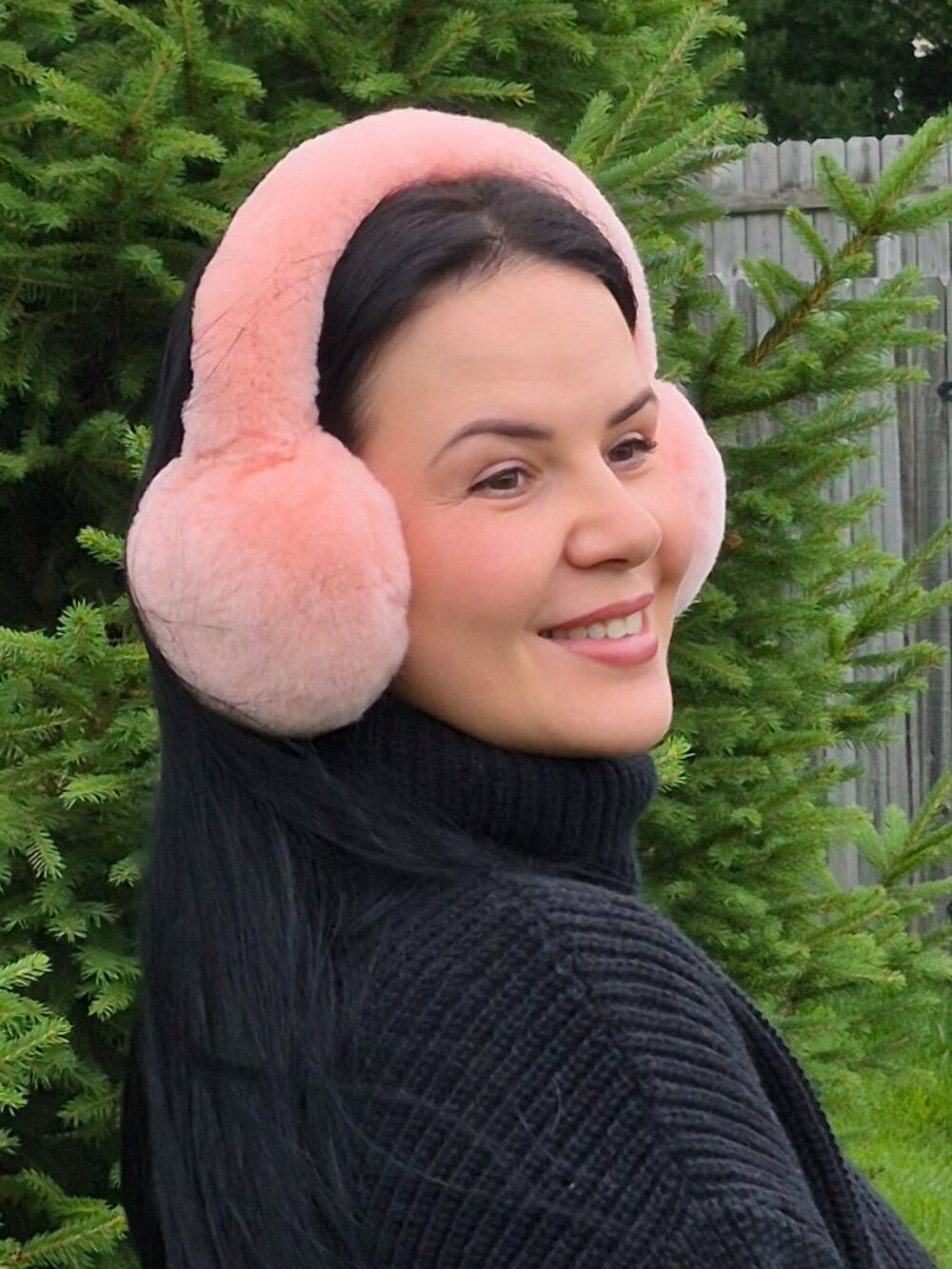 Apricot Pink Genuine Rabbit Fur Earmuffs, Luxury Plush Winter Head Warmers